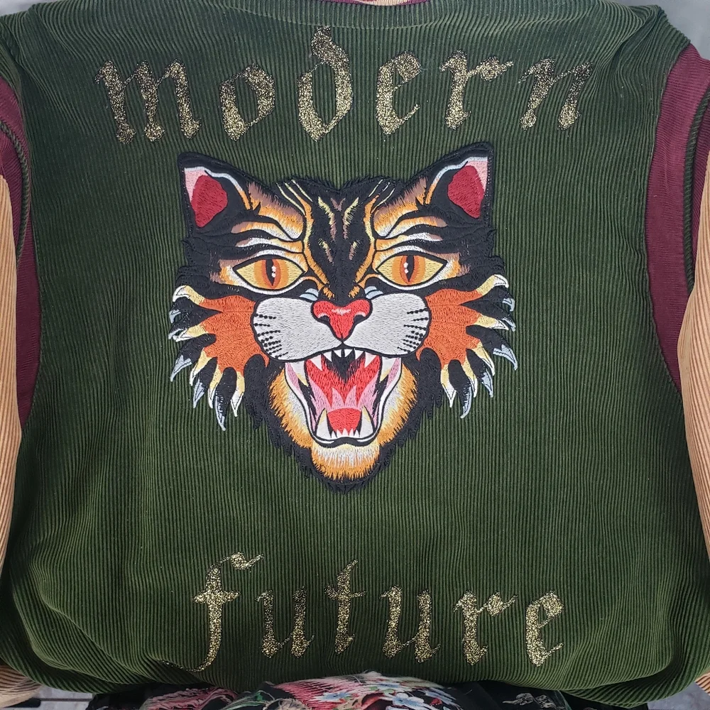 Gucci Bomber Tiger Modern Future Corduroy Mad Cat Green Tan Varsity Y2K Vintage